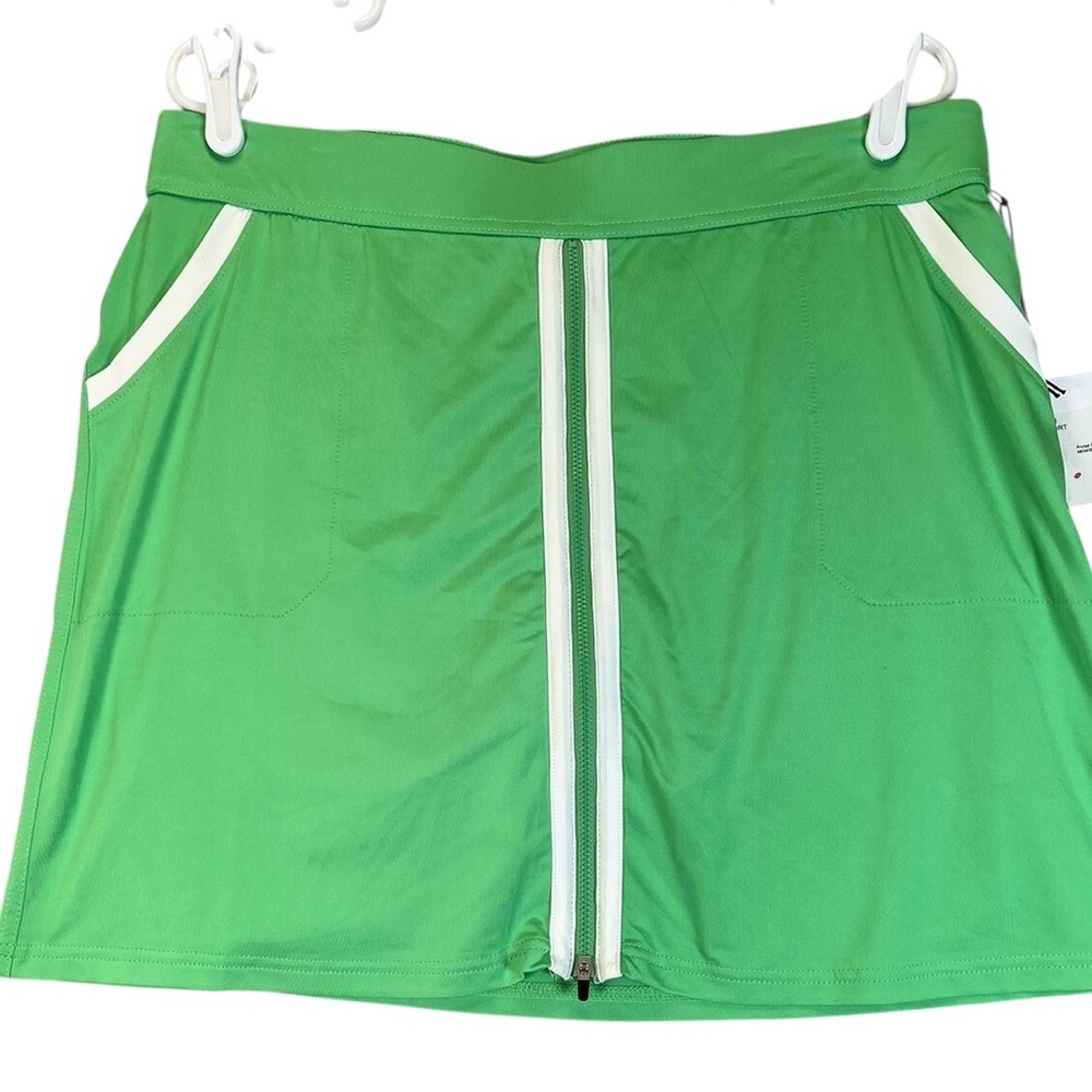 BELYN KEY Zip Front Athletic Skort in Kiwi Green White Stripe Women’s Size Large
